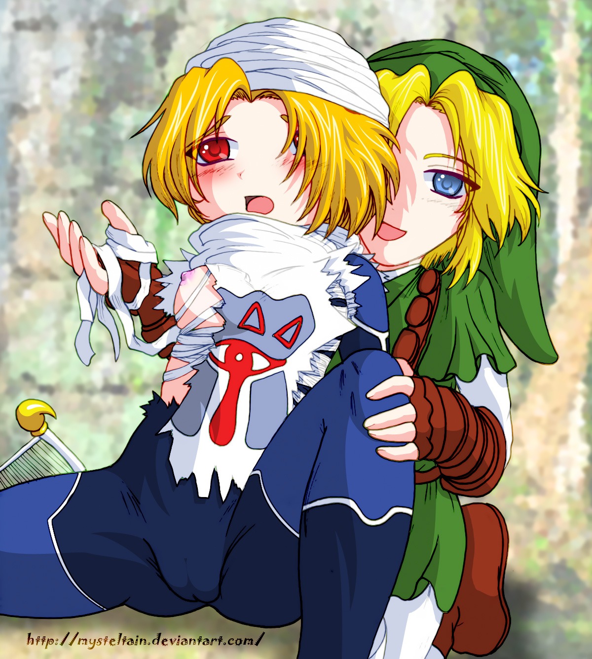 aged_down female link link_(ocarina_of_time) mushman nintendo ocarina_of_time rule34 sheik straight_hair the_legend_of_zelda
