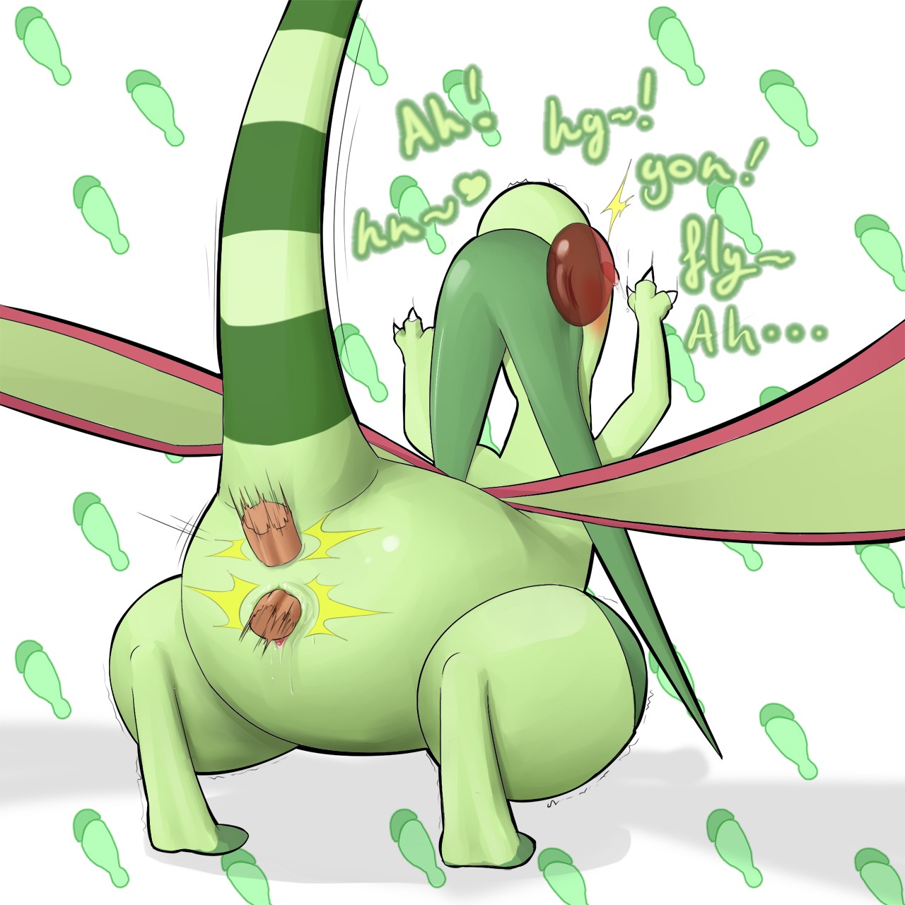 anal closed_eyes double_penetration female feral flygon plump_labia pokemon pokemon_(species) pussy raised_tail rule34 shiroisora tail vaginal_penetration