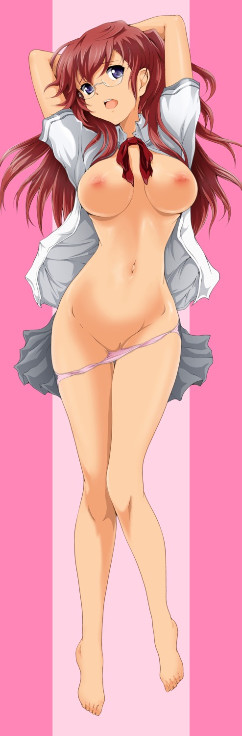 ano_natsu_de_matteru breasts female glasses high_resolution long_hair otokojuku panties pointy_chin red_hair rule34 school_uniform takatsuki_ichika uncensored
