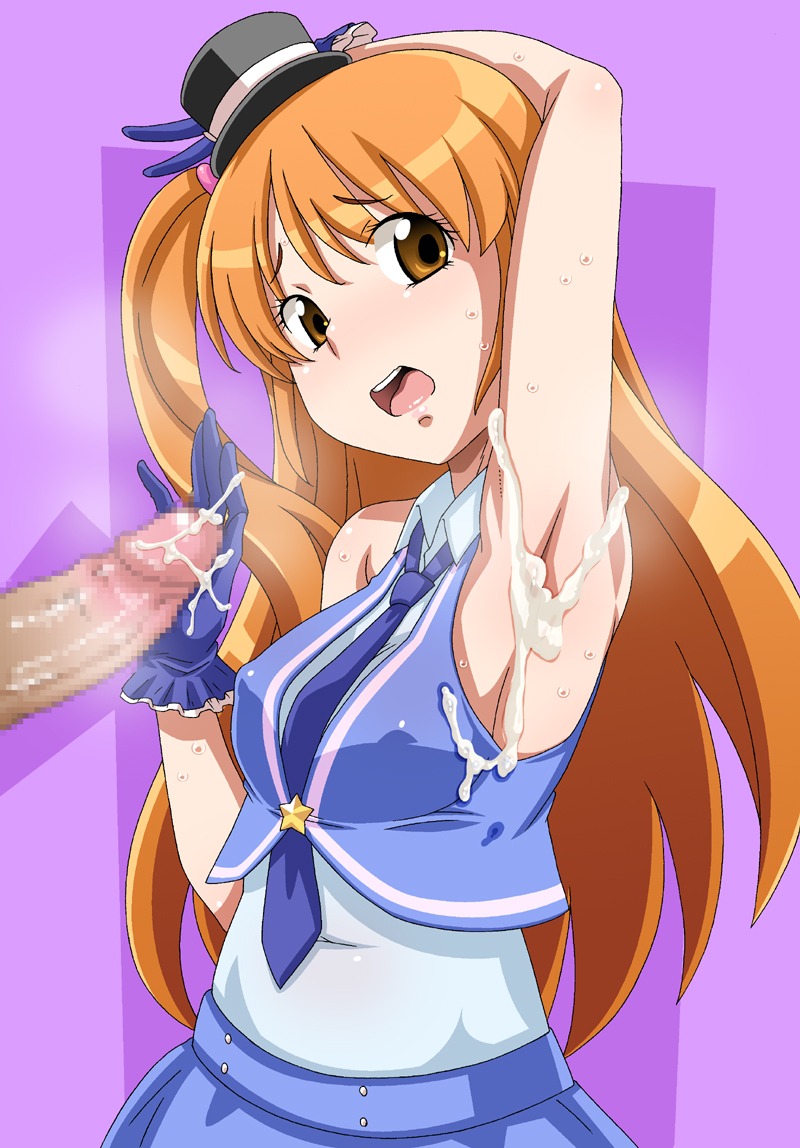 amamiya_rizumu armpits brown_hair censored cum cum_on_armpit cum_on_body cum_on_upper_body gloves hat long_hair male mini_top_hat necktie nori_(akusei_shinseibutsu) nori_(artist) penis pretty_rhythm pretty_rhythm_aurora_dream pretty_series rule34 side_ponytail top_hat vest
