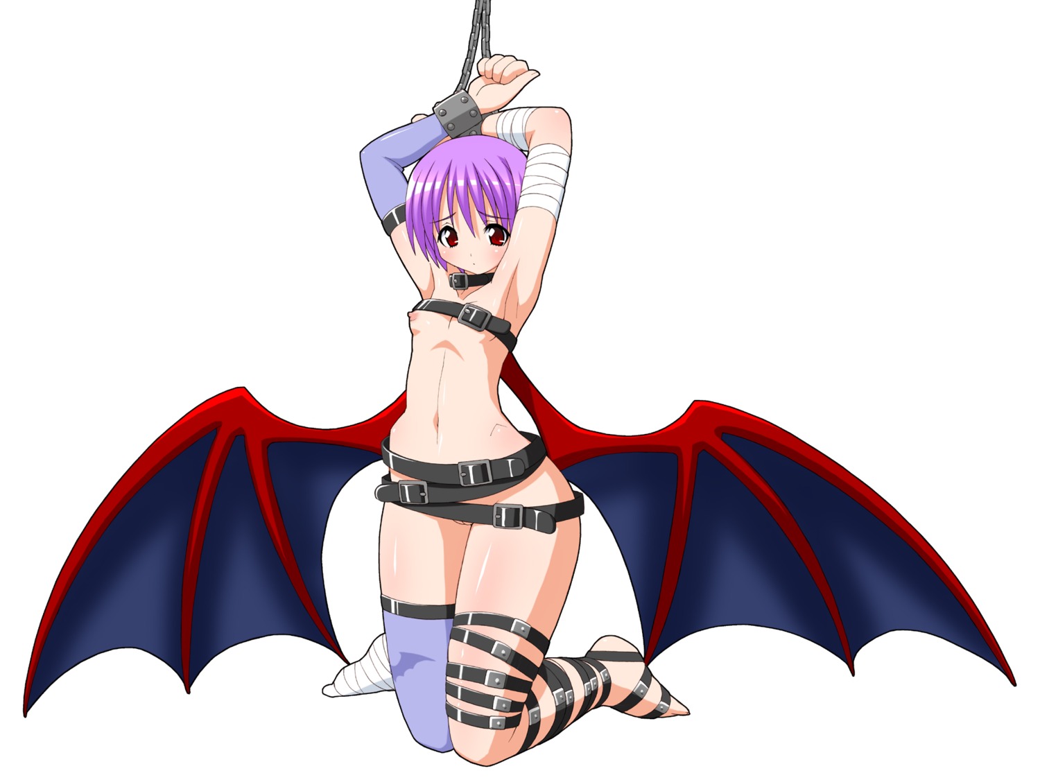 1girls bondage darkstalkers demon female flat_chest lilith_aensland rule34 shishimaru_ken'ya stockings succubus tagme