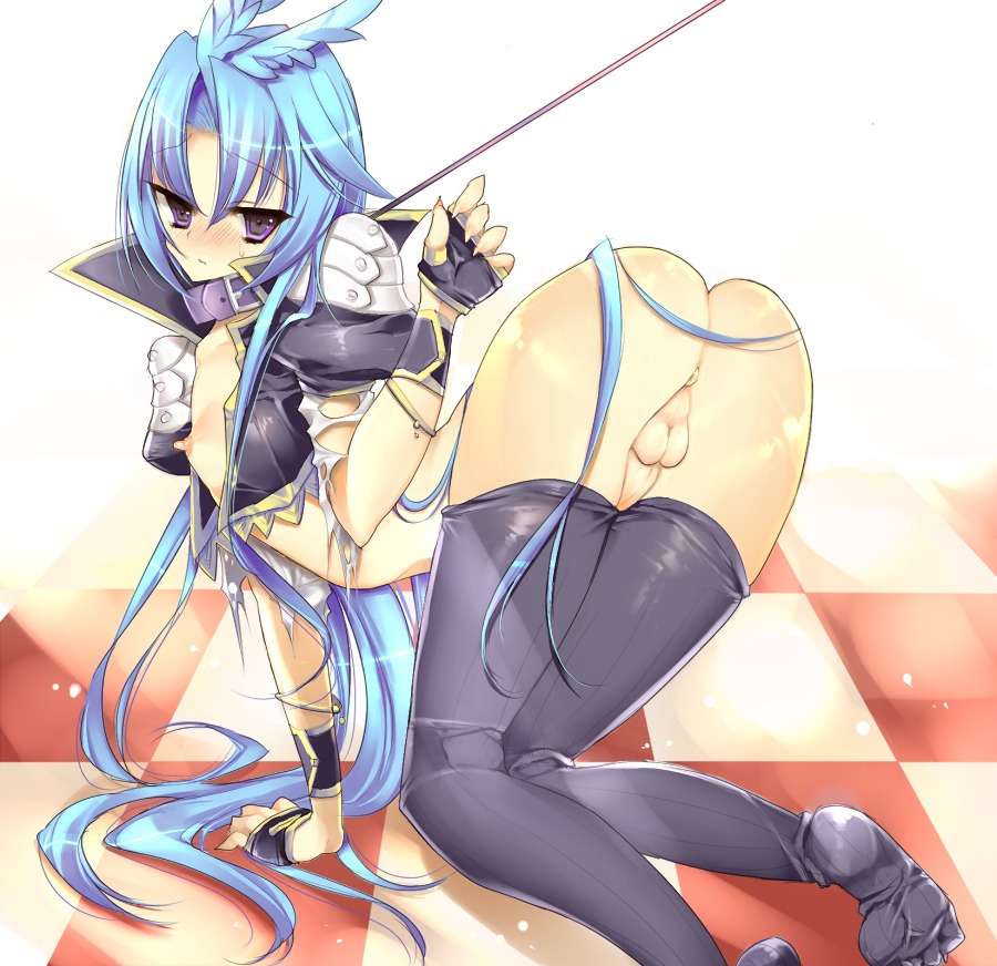 androgynous anus ass balls blue_hair blush clothes collar femboy final_fantasy final_fantasy_ix kuja leash long_hair male male_only nipples penis purple_eyes rule34 solo testicles thighhighs torn_clothes ziz_(pantwo)