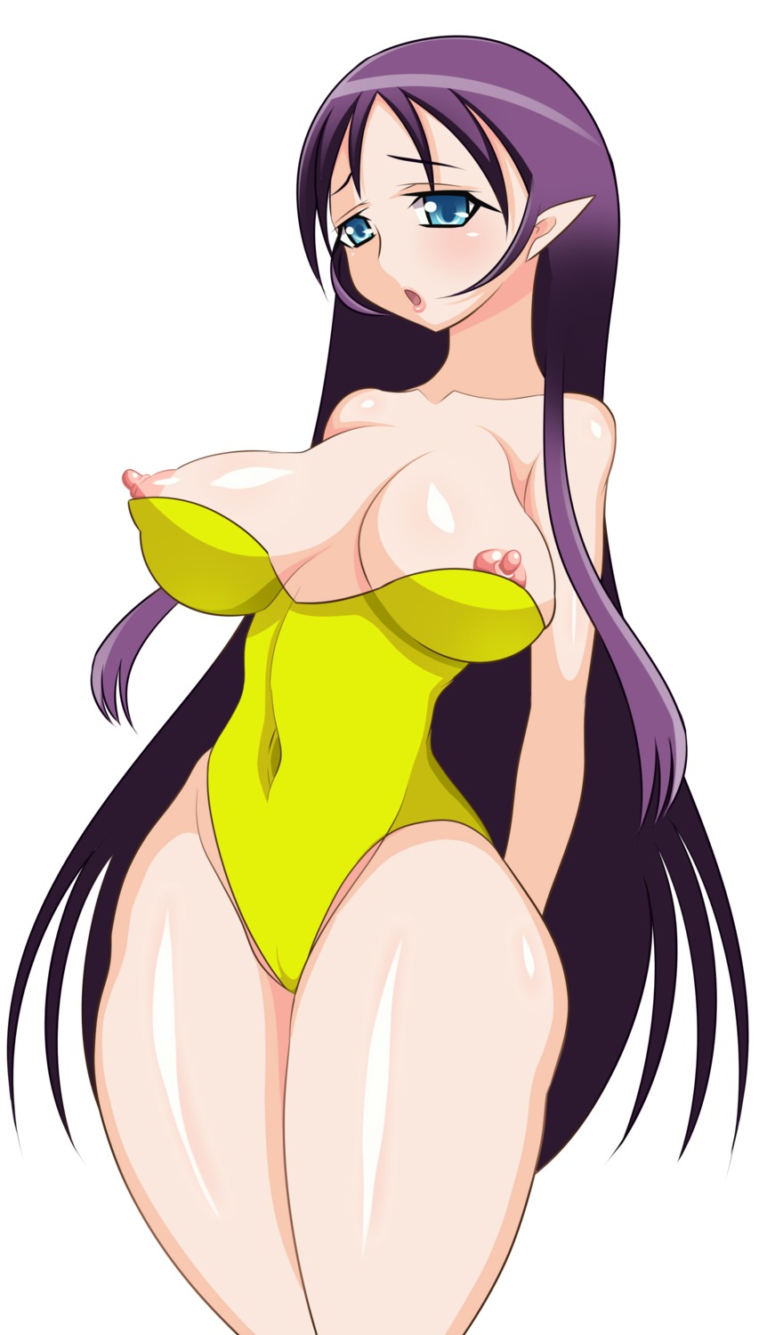 arms_behind arms_behind_back bare_shoulders blue_eyes breasts erect_nipples female final_fantasy final_fantasy_vii high_resolution hips leotard long_hair mirarutsu nipple_slip nipples pointy_ears pollensalta purple_hair rule34 solo thick_thighs thighs very_long_hair wide_hips