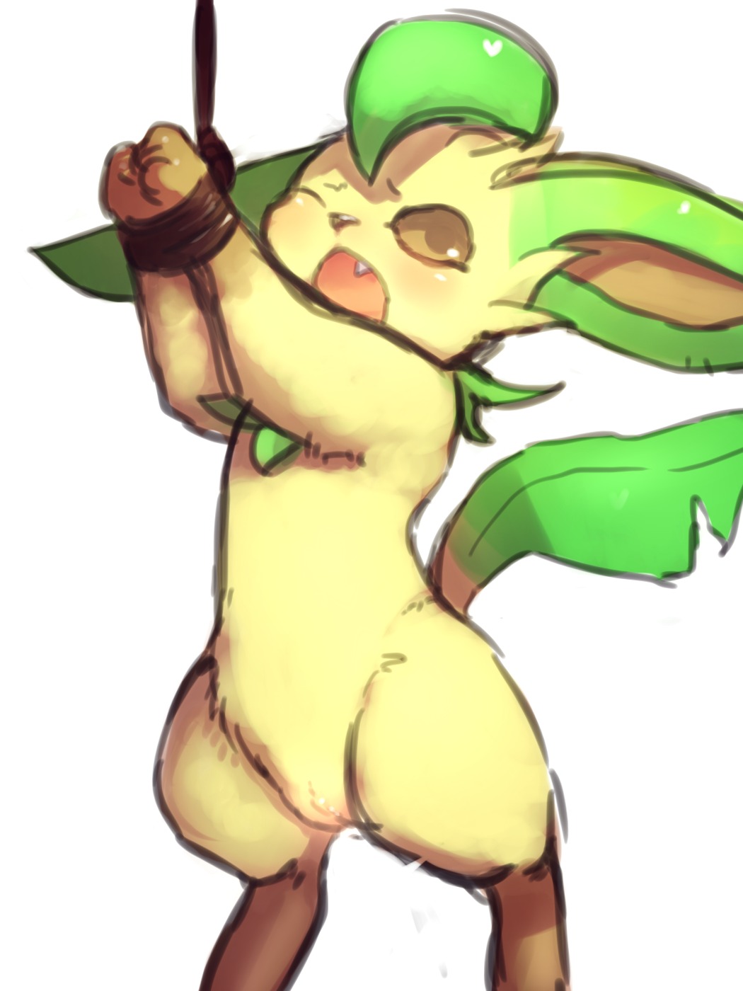 blush bondage bound color eeveelution female female_only feral fur generation_4_pokemon leafeon nintendo nude pokemon pokemon_(species) pussy rule34 solo standing tagme vulva wink