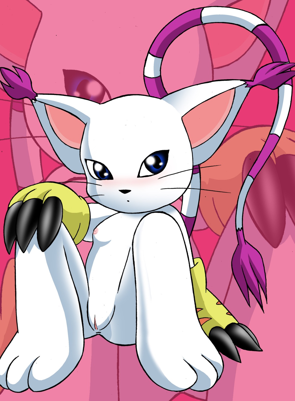 anthro color digimon digimon_(species) domestic_cat feline female female_only fur furry gatomon purple_fur pussy rule34 solo vulva