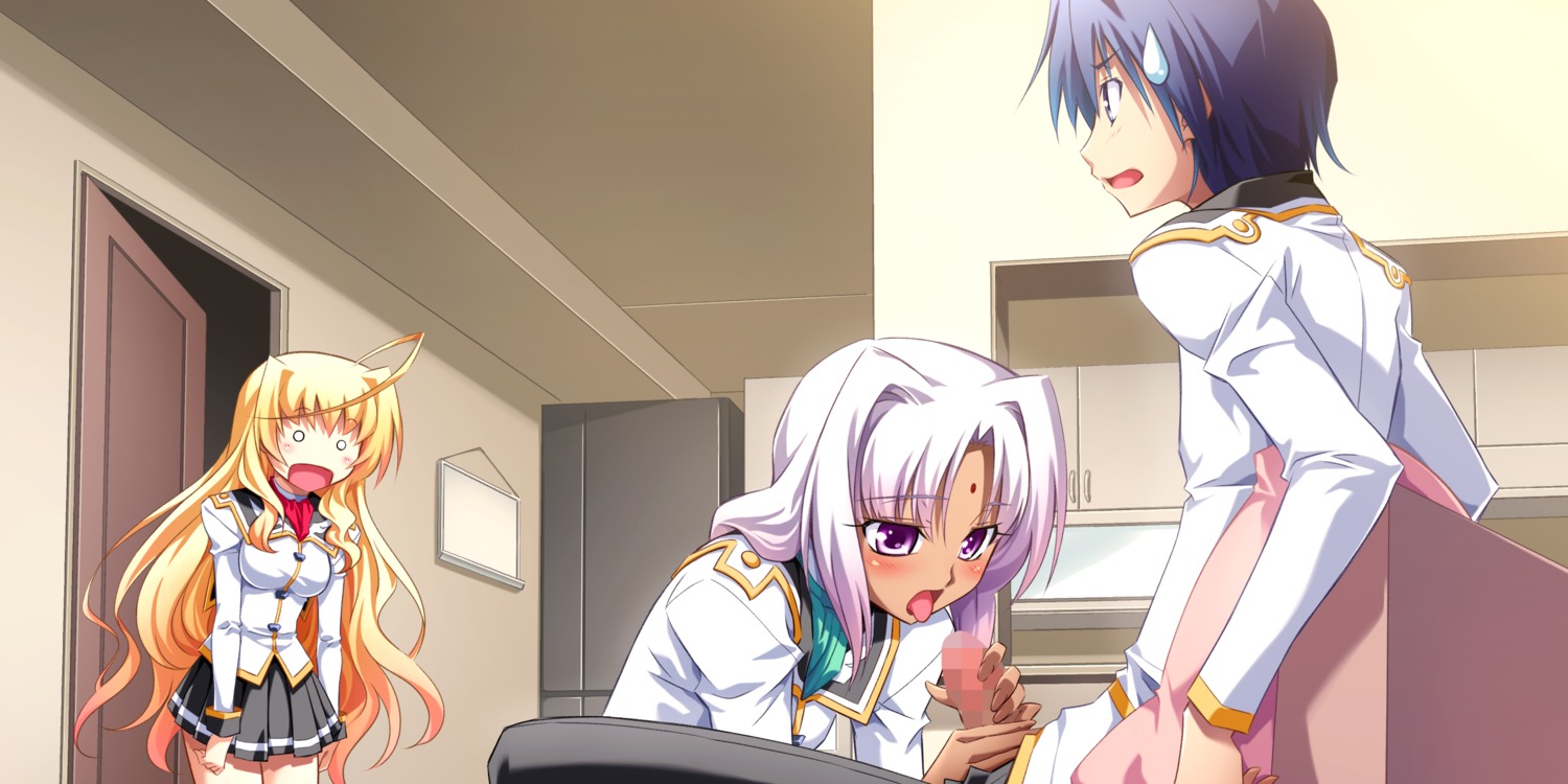 akuseruroddo_zenobia blonde_hair caught censored female game_cg hayasaka_tsukasa izumi_mahiru male ophelia_uriela_diefenbaker penis purple_eyes rule34 seifuku soranica_ele two-handed_handjob