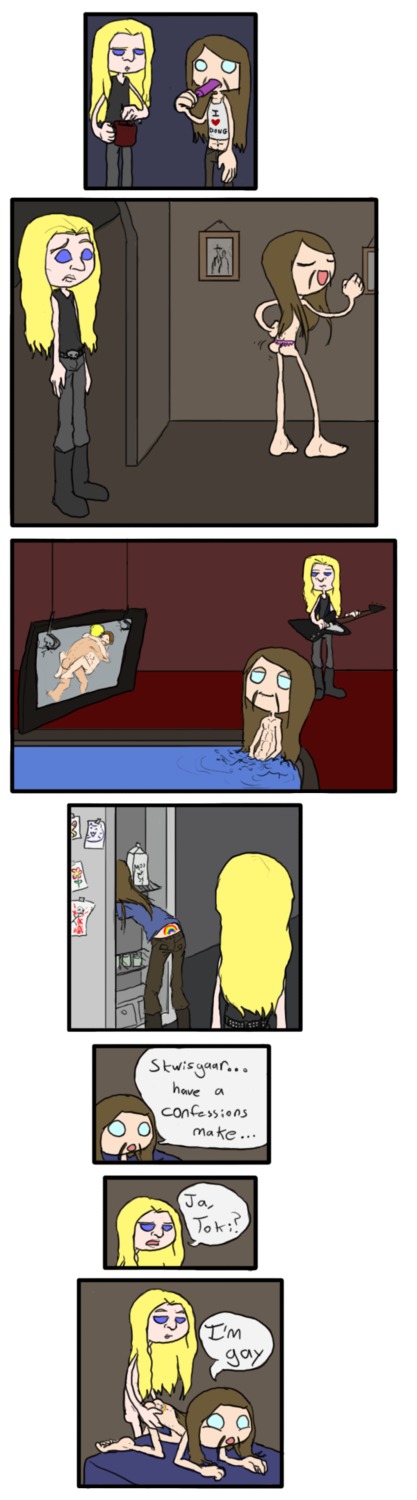 comic dethklok ftw302 gay male male_only metalocalypse rule34 skwisgaar_skwigelf toki_wartooth what yaoi