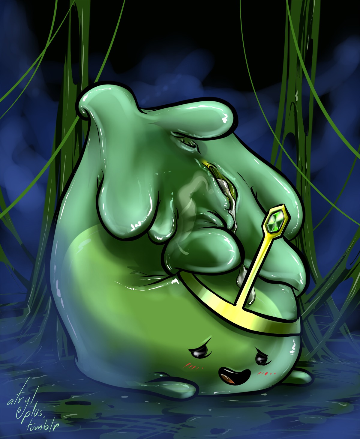 adventure_time anus atryl bodily_fluids cartoon_network cum cum_in_goo cum_in_vagina cum_inside digital_media_(artwork) e621 female genital_fluids genitals goo_creature green_body hi_res not_furry slime slime_princess solo vulva
