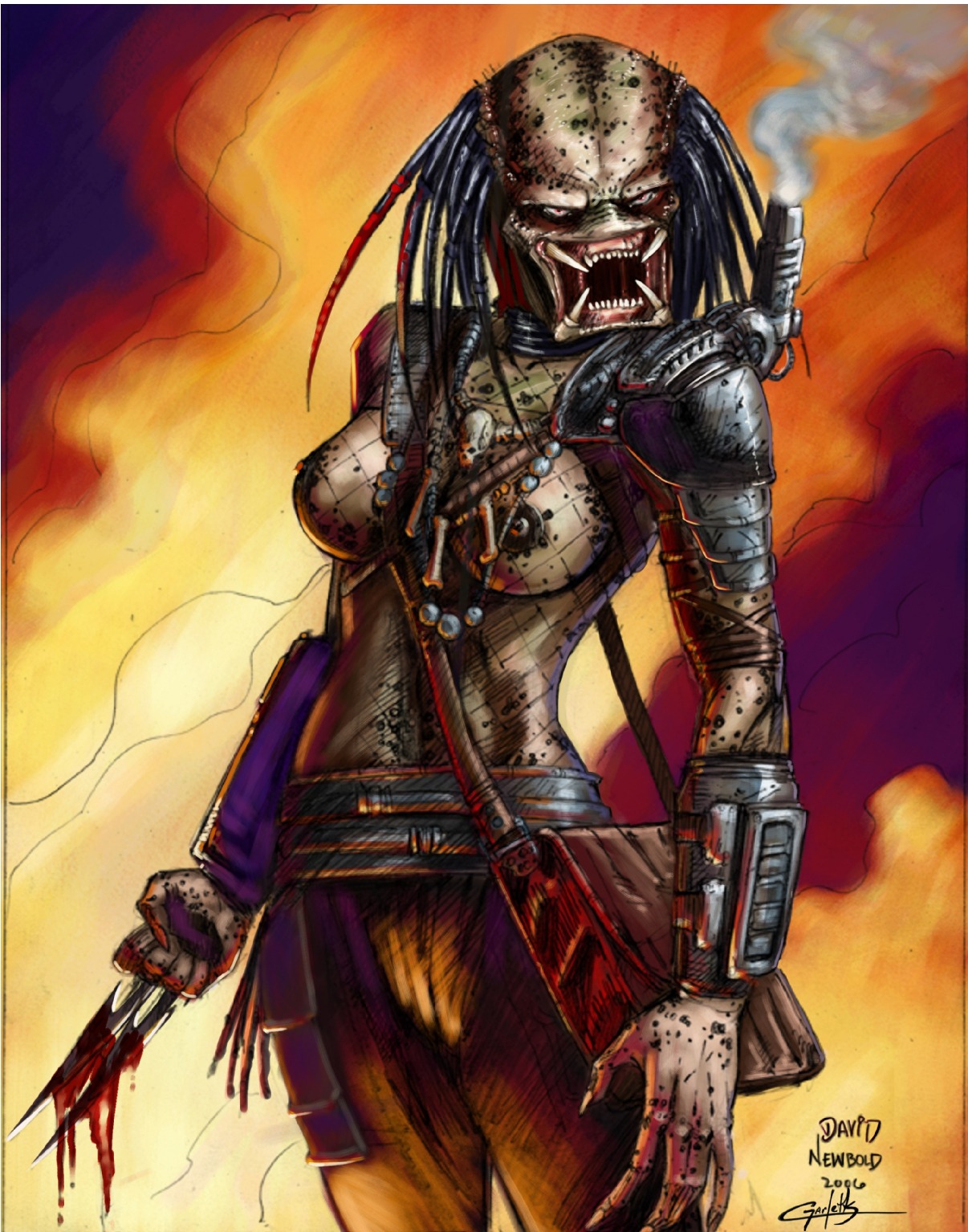 1girls 2006 2d alien alien_girl alien_only artist_name breasts dated david_newbold female female_focus female_only female_yautja nipples no_humans predator_(franchise) rule34 solo solo_female solo_focus yautja