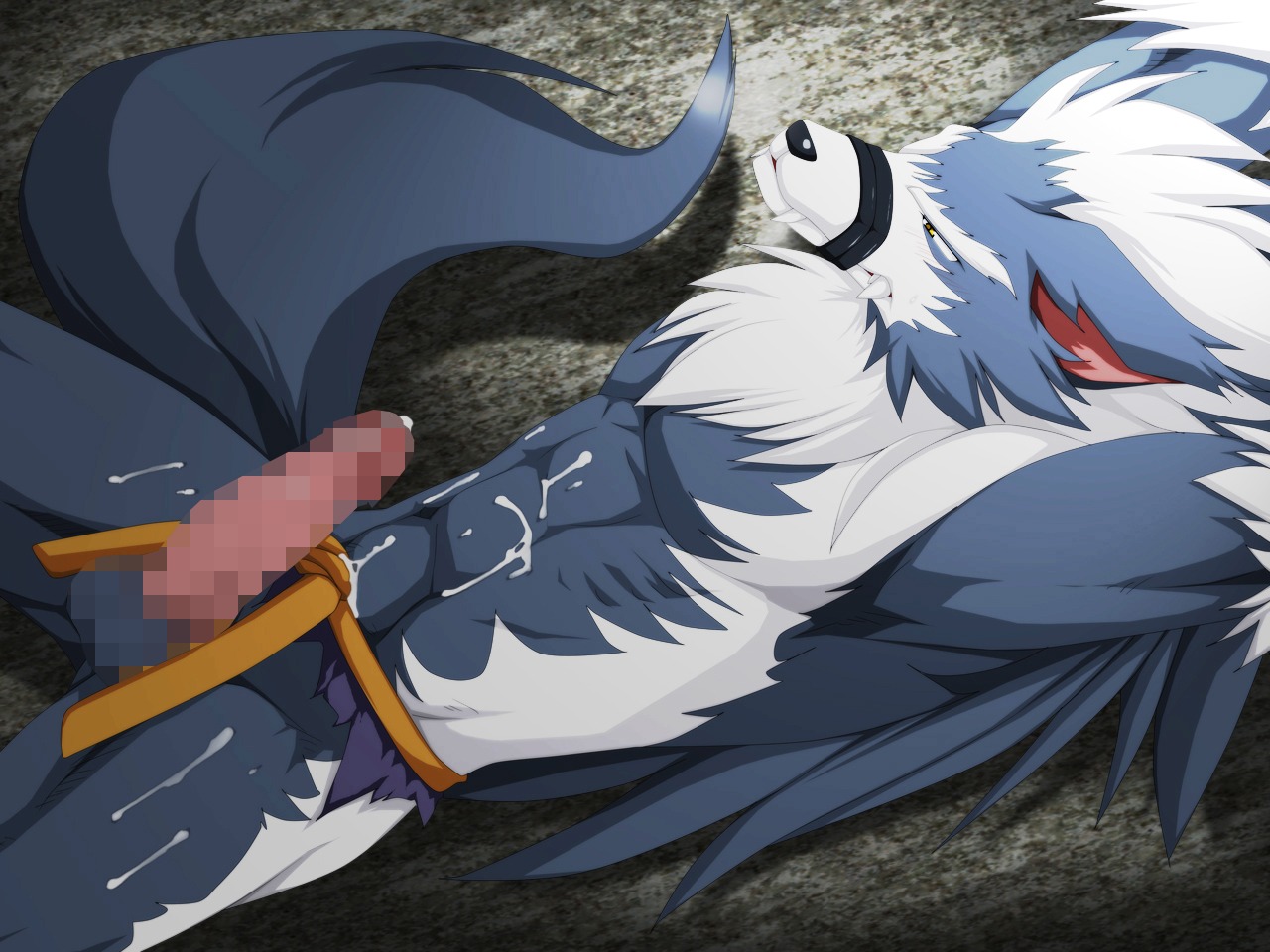 abs anthro balls bondage bound canine capcom censored chest_tuft cum cum_on_self darkstalkers erection fangs furry gallon jon_talbain male male_only murakami_tarosu naked nude rule34 solo thisarmor video_games werewolf wolf