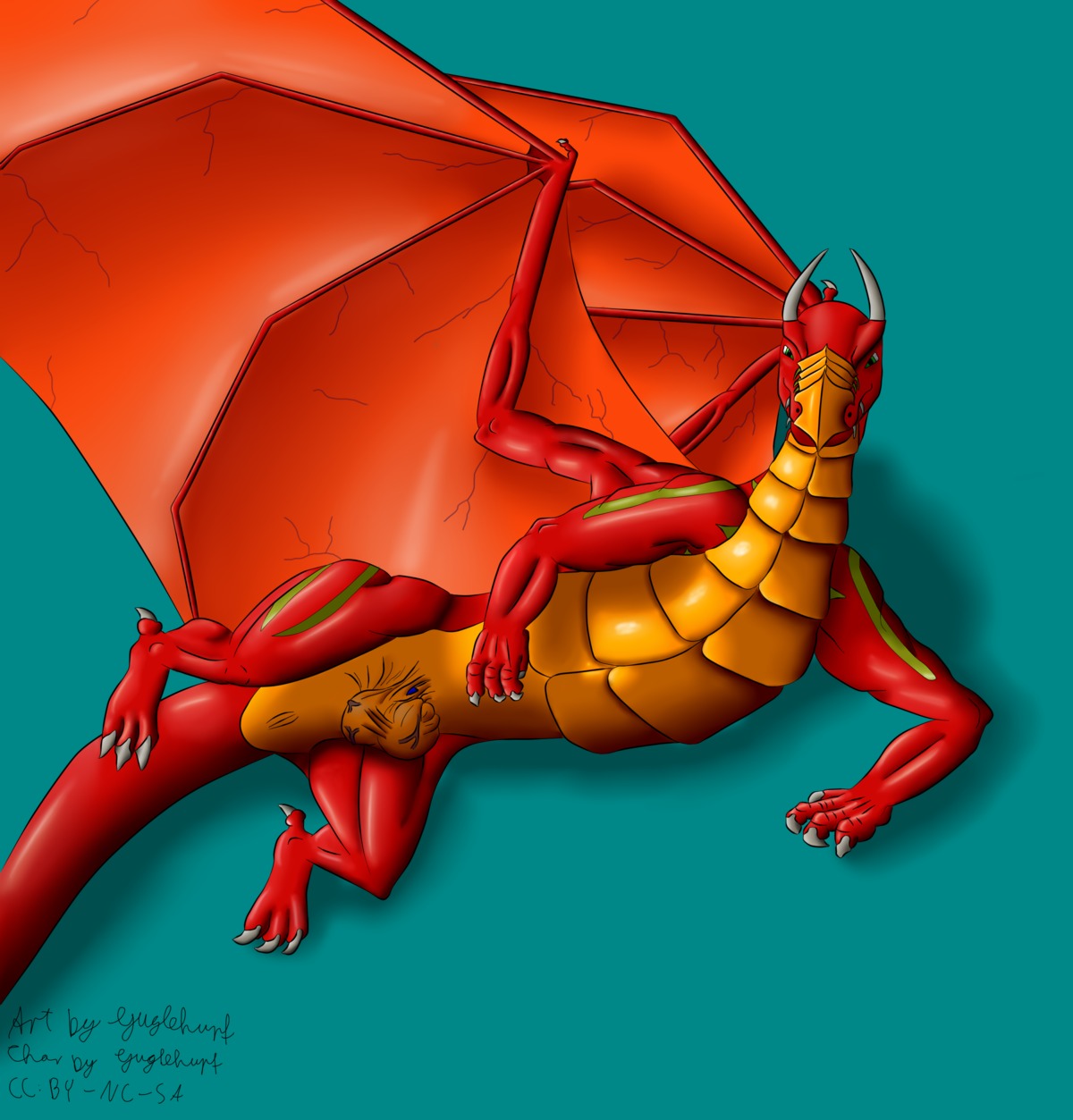 absurd_res balls dragon e621 feral genitals guglehupf hi_res lying male membrane_(anatomy) membranous_wings mythological_creature mythological_scalie mythology non-mammal_balls nude phlegethon red_body scalie solo tail wings