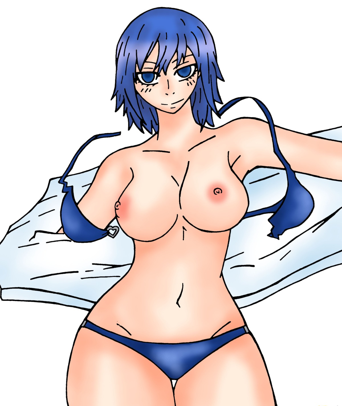 1girls bikini blue_hair breasts fairy_tail female female_only juvia_lockser nipples rule34 solo tagme thick_thighs topless wide_hips