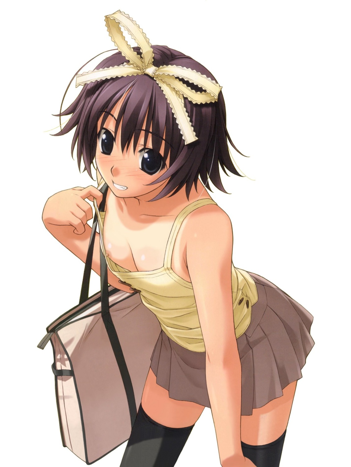 down_blouse female flashing flat_chest hashimoto_takashi highres nipple_slip nipples no_bra rule34 tanline