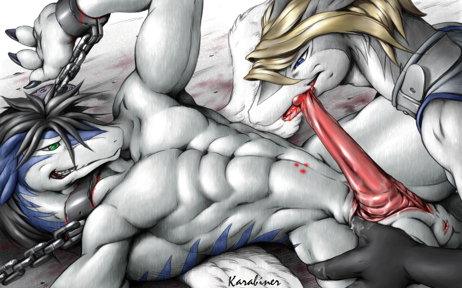 16:10 2010 animal_genitalia anthro anus bdsm bite blood blood_from_penis bodily_fluids bondage bound censored chain cock_and_ball_torture dragon duo e621 erection fellatio genital_slit genital_torture genitals gore_focus hair hi_res karabiner legendz long_hair lying male mythological_creature mythological_scalie mythology on_back oral pain penile penis penis_bite scalie sex torture widescreen