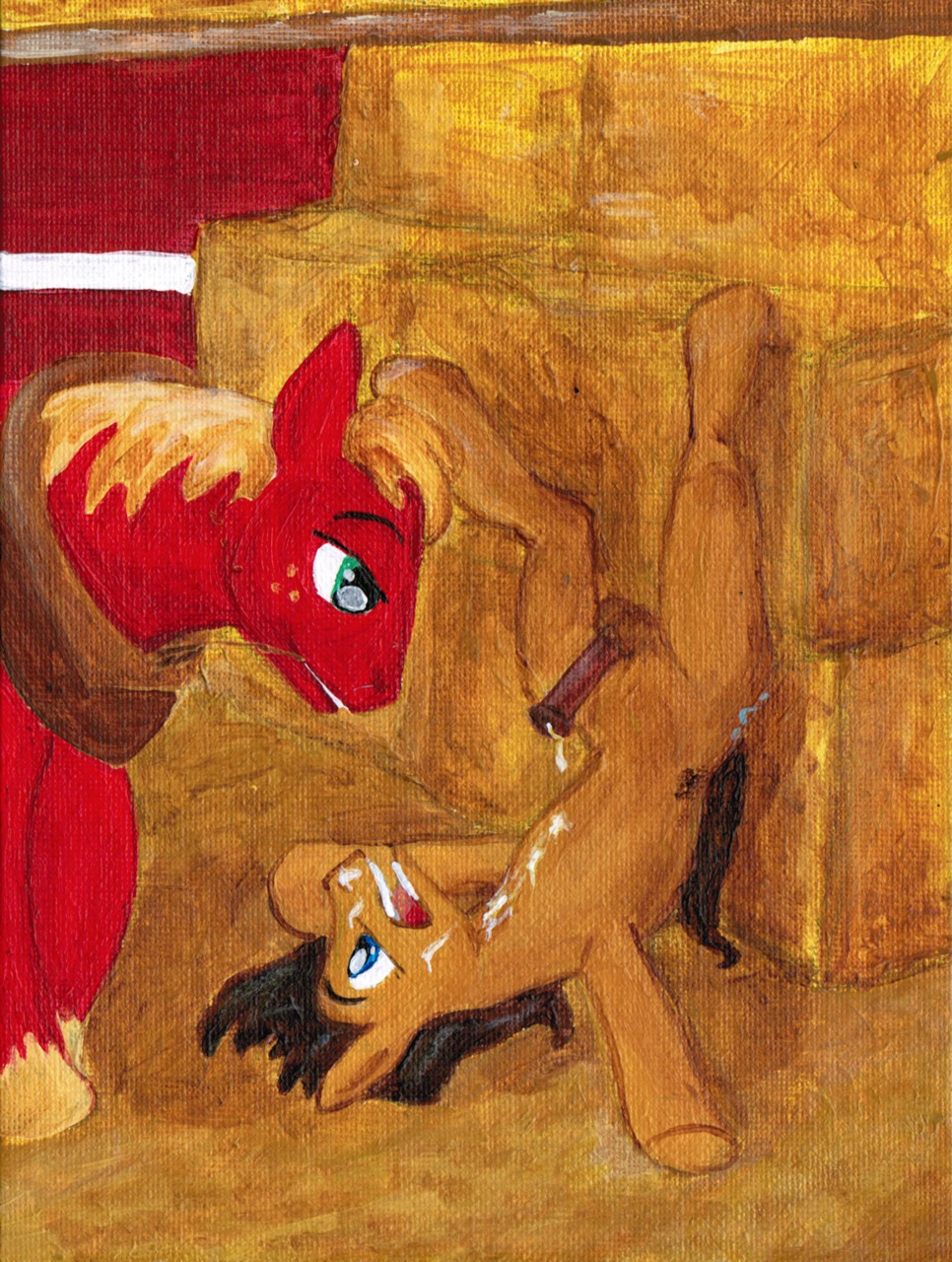 big_macintosh_(mlp) caramel_(mlp) cum earth_pony equine feral friendship_is_magic horse male male_only my_little_pony pony rule34 smooth_skin written_waiver