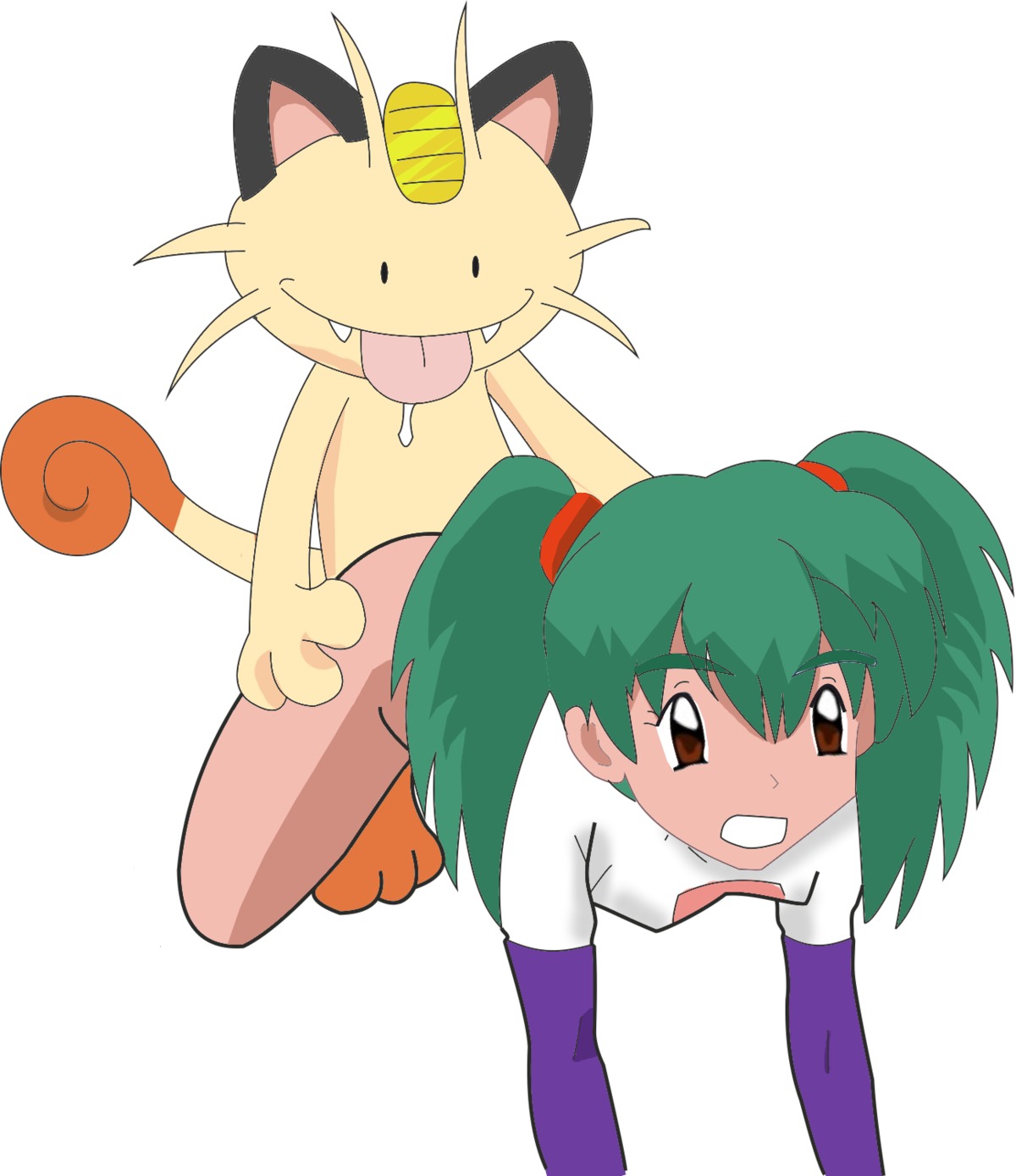 cosplay ditto duplica_(pokemon) female female_focus human meowth pokemon pokemon_(species) pokephilia rule34 white_background