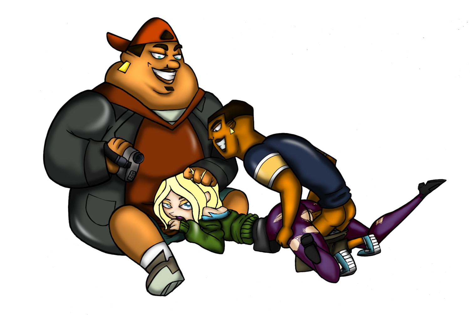 1girls 2boys ass b_(tdi) baseball_cap beige_skin black_hair blonde_hair brown_skin clothes color dark-skinned_male dark_skin dawn_(tdi) drago-flame fellatio female hair hat headgear human human_only humanoid interracial lightning lightning_(tdi) male oral rule34 sex side_view size_difference smile straight total_drama:_revenge_of_the_island total_drama_island