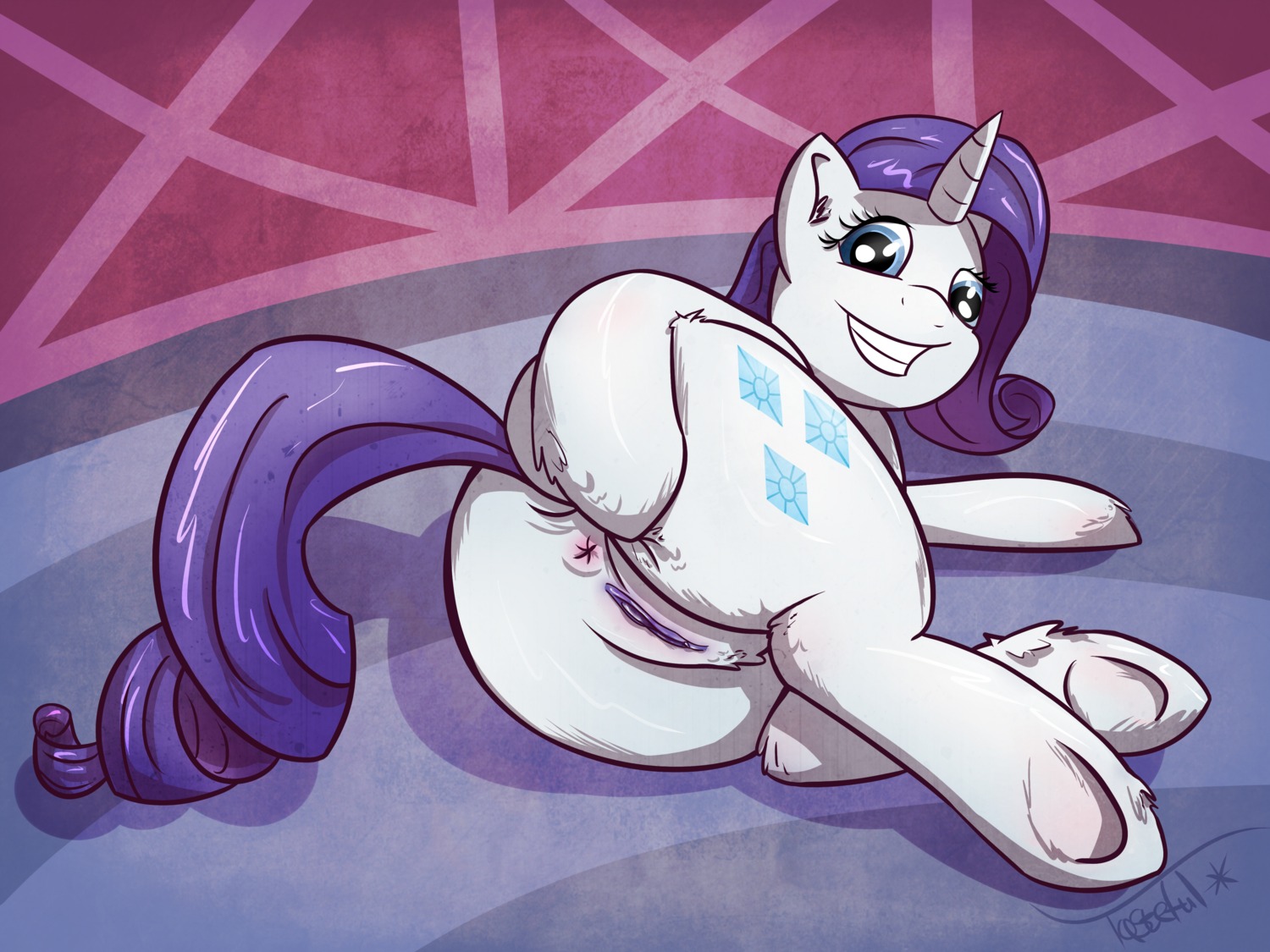 4:3 absurd_res anus blue_eyes butt cutie_mark e621 equid equine female feral friendship_is_magic fur genitals hair hasbro hi_res horn inside looking_at_viewer looking_back lying mammal my_little_pony mythological_creature mythological_equine mythology nude on_side presenting presenting_hindquarters presenting_vulva purple_hair raised_tail rarity_(mlp) smile solo spread_butt spreading tail tasteful-clopper unicorn vulva white_body white_fur