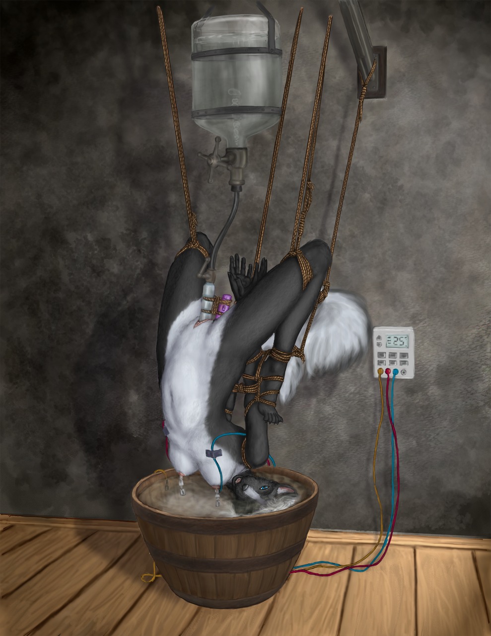2014 5_fingers 5_toes anal anal_penetration anthro arms_tied arms_together asphyxiation athletic athletic_anthro athletic_female bare_breasts bdsm biped black_body black_fur black_nose blue_eyes bondage bound breasts breath_play brown_rope bucket container e621 electric_shock electricity electrostimulation erotic_asphyxiation feet female fingers fluffy fluffy_tail front_view fully_bound fur genitals hands_behind_back hi_res hogtied inflation inside legs_tied liquid_inflation looking_at_viewer mammal medium_breasts mephitid miyu_(rimefox) multicolored_body multicolored_fur nipple_clamp nipple_fetish nipple_play nipple_torture nipple_weights nipples nude open_mouth penetration pink_nipples pink_vulva predicament_bondage restraints rimefox rope rope_bondage sex_toy skunk snout solo spread_legs spreading submissive submissive_female suspension tail tail_tied toes torture two_tone_body two_tone_fur upside_down vaginal valve_(mechanical) vibrator vulva water water_inflation white_body white_fur white_tail wire