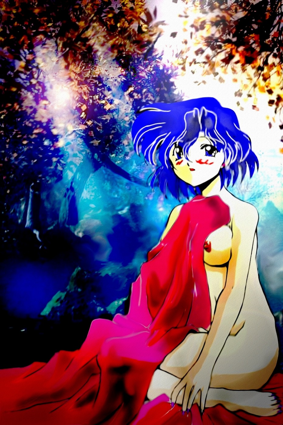 1girls ami_mizuno artist_request bishoujo_senshi_sailor_moon blue_hair blush breasts female female_only nipples nude rule34 small_breasts solo tagme