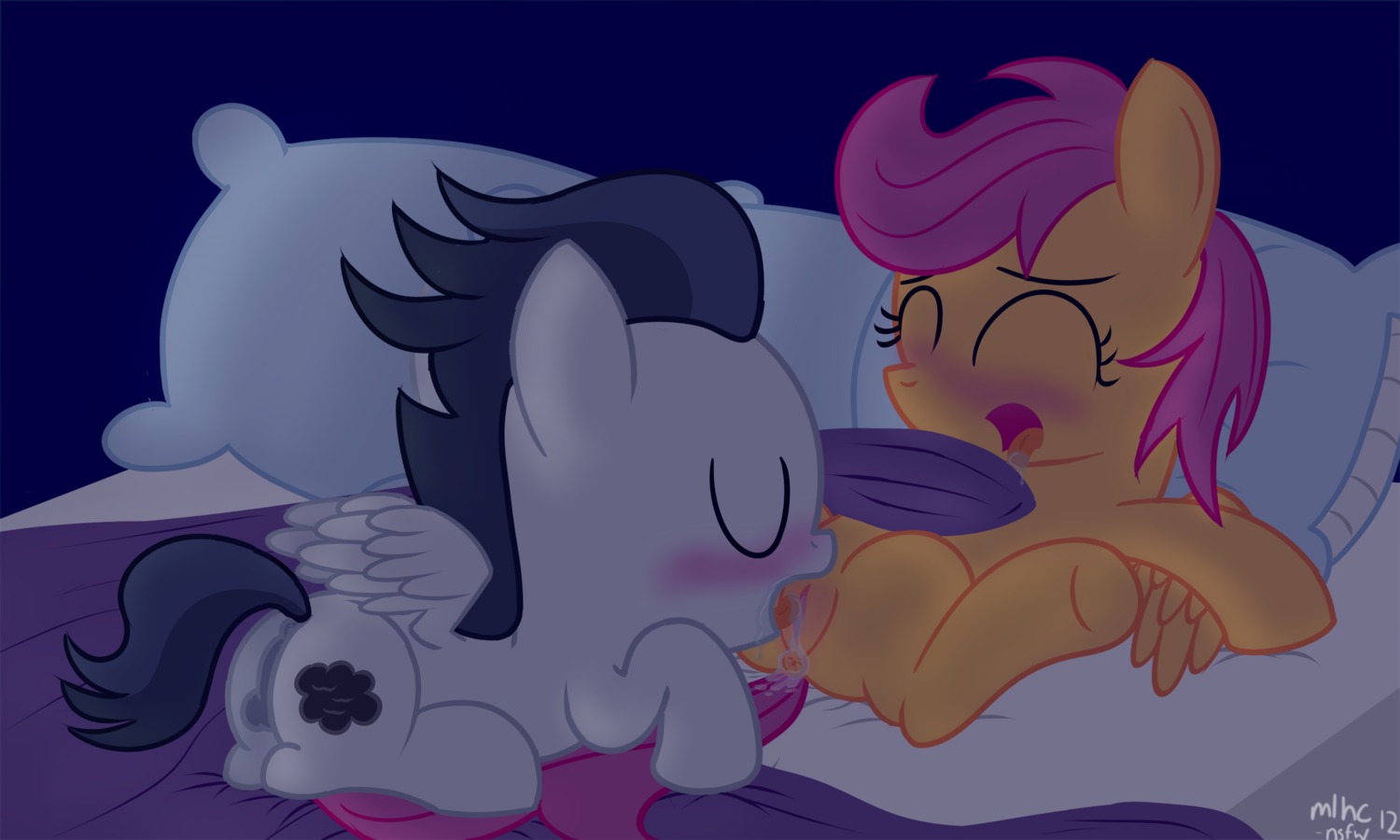 2012 5:3 anus backsack balls bed blush bodily_fluids cunnilingus cutie_mark drooling dtcx97 duo e621 equid equine eyes_closed feathered_wings feathers female feral feral_on_feral friendship_is_magic furniture genital_fluids genitals grey_body grey_feathers hasbro hi_res licking male male/female mammal my_little_pony mythological_creature mythological_equine mythology open_mouth oral orange_body orange_feathers pegasus pillow quadruped rumble_(mlp) saliva scootaloo_(mlp) sex spread_legs spreading tail tongue tongue_out vaginal vaginal_fluids vulva wings young young_feral young_on_young