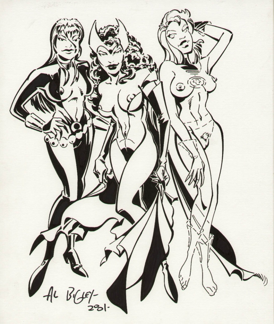 00s 2000s 2001 al_bigley avengers black_and_white black_widow_(marvel) fantastic_four female female_only human invisible_woman marvel marvel_comics multiple_females multiple_girls mutant_(marvel) natasha_romanoff rule34 scarlet_witch signature straight_hair sue_storm text wanda_maximoff x-men