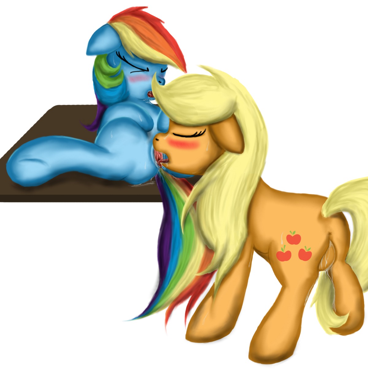 2012 anus appledash applejack_(mlp) blonde_hair blue_body blue_fur blush bodily_fluids cunnilingus cutie_mark duo e621 earth_pony equid equine female female/female feral friendship_is_magic fur genital_fluids genitals hair hasbro hi_res horse intraspecies leyanor licking mammal masturbation multicolored_hair multicolored_tail my_little_pony nude oral pony rainbow_dash_(mlp) rainbow_hair rainbow_tail saliva sex simple_background spread_legs spreading tail tongue tongue_out vaginal vaginal_fluids vaginal_masturbation vulva wet white_background