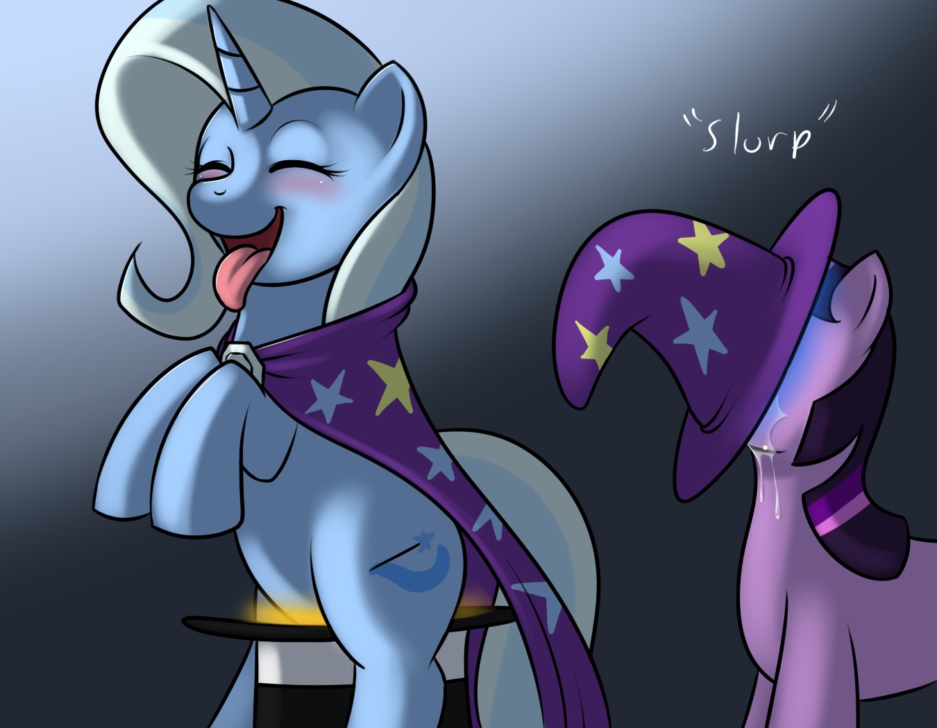 2012 blue_body blue_fur blue_hair blush bodily_fluids cape clothed clothing crossover cunnilingus cutie_mark digital_media_(artwork) duo e621 english_text equid equine eyes_closed facesitting female female/female feral feral_on_feral friendship_is_magic fur genital_fluids gradient_background hair hasbro hat headgear headwear horn kloudmutt licking long_hair magic magic_hat mammal mostly_nude multicolored_hair my_little_pony mythological_creature mythological_equine mythology non-euclidean_sex open_mouth oral orgasm partially_clothed portal portal_(series) portal_sex purple_body purple_clothing purple_fur purple_hair purple_headwear purple_outerwear sex simple_background sitting sitting_on_another smile standing tail text thinking_with_portals tongue tongue_out top_hat trixie_(mlp) twilight_sparkle_(mlp) two_tone_hair unicorn vaginal vaginal_fluids valve valve_corporation white_hair wizard_hat