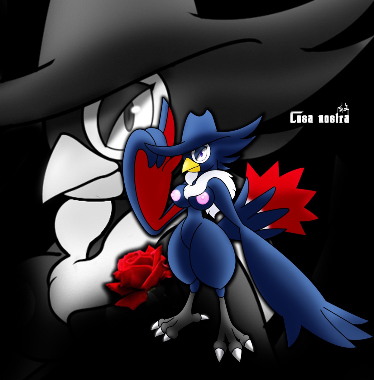 anthro breasts color exposed_breasts female female_only gb_of_bs honchkrow nudity pokemon rule34 solo