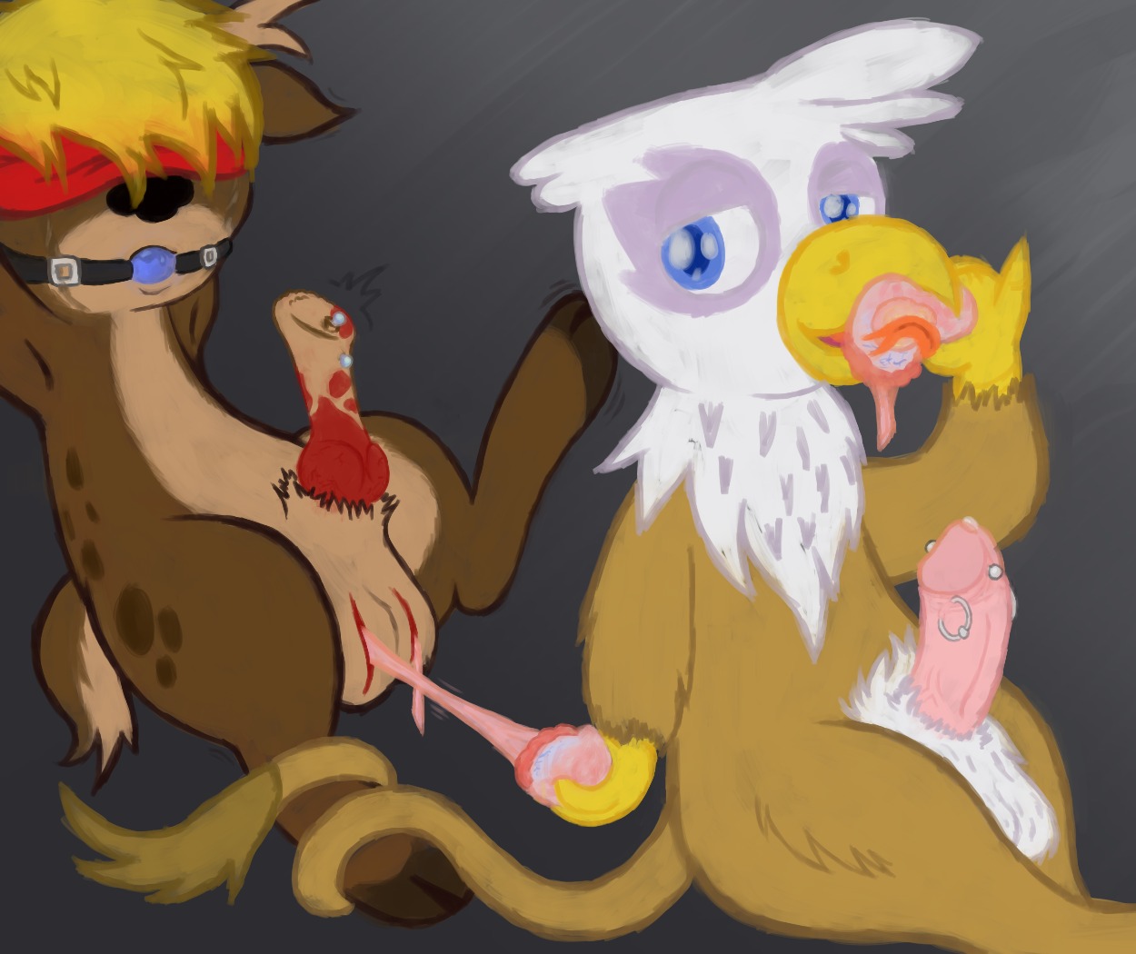 age_difference animal_genitalia animal_penis antlers apadravya avian ball_gag balls bdsm blindfold blonde_hair blood blood_from_penis blue_eyes bodily_fluids bondage bound brown_body brown_fur castration cock_and_ball_torture consuming_genitalia crossgender deer duo dusty_claws e621 eaten_raw empty_scrotum equine_genitalia equine_penis erection exposed_testicle fan_character frenum_piercing friendship_is_magic ftm_crossgender fur gag genital_fluids genital_mutilation genital_piercing genital_torture genitals gilda_(mlp) glans_piercing gore gore_focus gryphon hair hasbro horn knot male mammal mutilation my_little_pony mythological_avian mythological_creature mythology pain penis penis_piercing piercing precum prehensile_tail prince_albert_piercing pubes severed_balls severed_body_part severed_genitals simple_background sitting slightly_chubby tail tears torture vein vodkaroo young