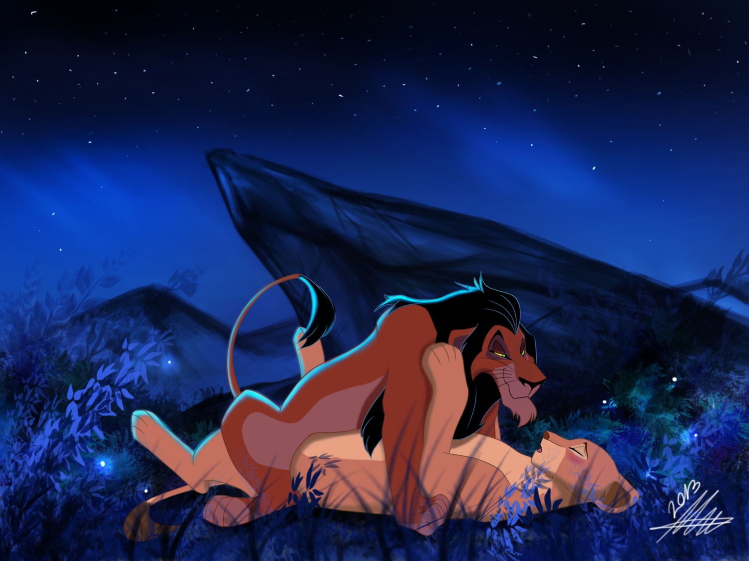 2013 4:3 ambient_arthropod ambient_firefly ambient_insect arthropod blush disney dksk30 duo e621 eyes_closed felid female feral feral_on_feral fur grass green_eyes hair hi_res lion lying male male/female mammal nala_(the_lion_king) night on_back open_mouth outside pantherine plant raised_tail rock scar scar_(the_lion_king) sex sky smile star starry_sky tail tall_grass the_lion_king tongue
