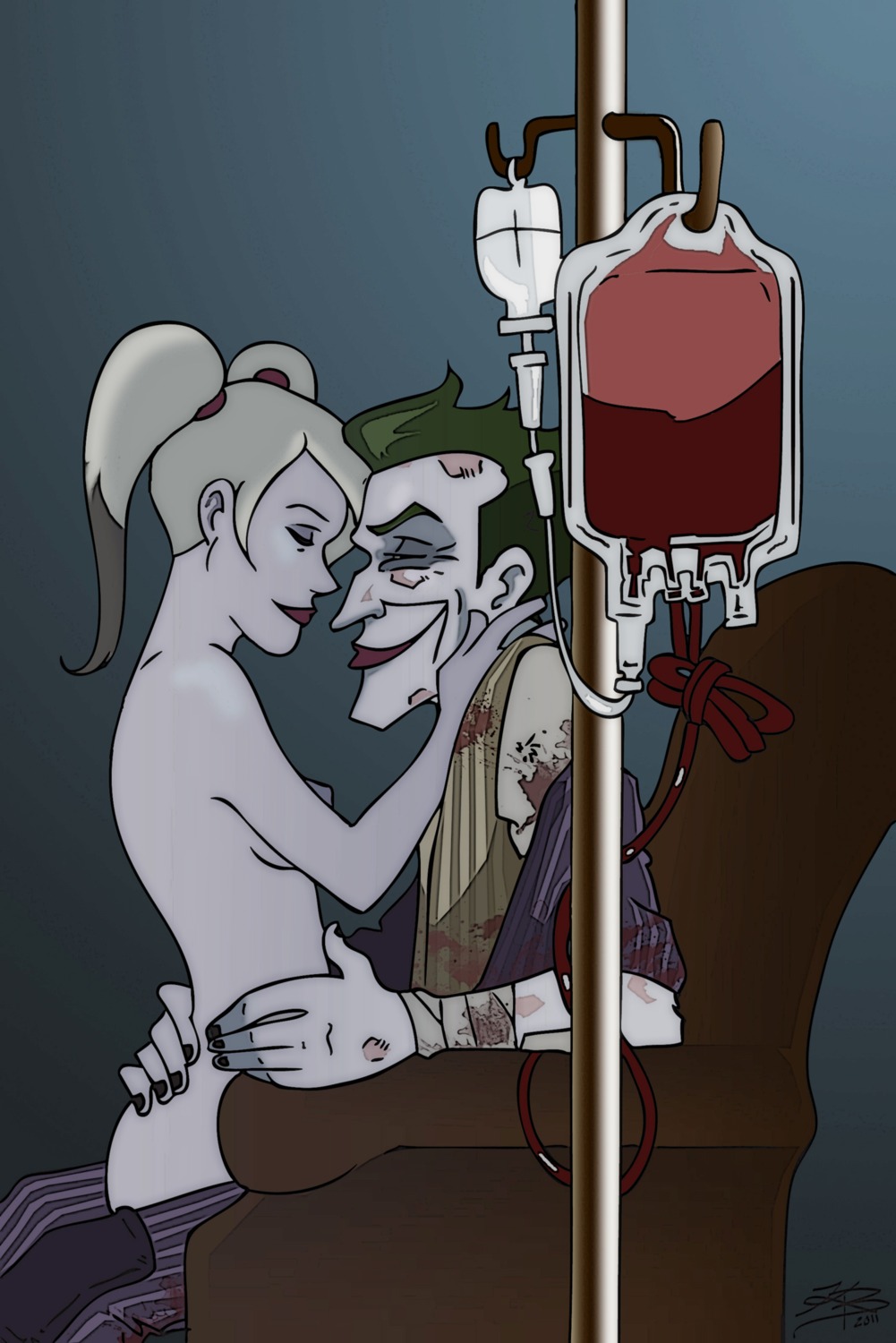 2011 batman:_arkham_city batman_(series) dc dc_comics female harley_quinn human joker male rule34 straight