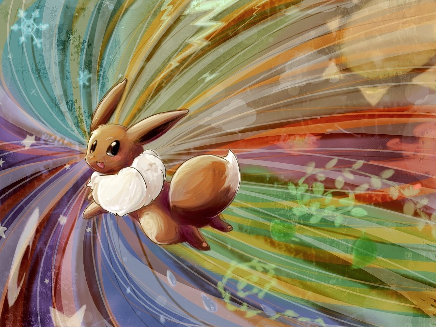 4:3 abstract_background ambiguous_gender brown_eyes canid canine colorful_theme dipstick_tail e621 eevee feral generation_1_pokemon it0117 mammal markings nintendo pokemon pokemon_(species) quadruped rainbow rainbow_background simple_background solo tail tail_markings