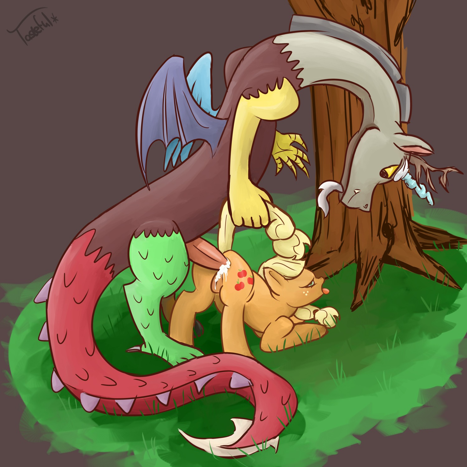 1:1 2012 absurd_res anal anal_penetration antlers applejack_(mlp) bent_over blonde_hair blue_body blue_feathers bodily_fluids chimera cum cum_in_ass cum_inside cutie_mark discord_(mlp) draconequus duo e621 earth_pony equid equine erection feathered_wings feathers female female_penetrated feral freckles friendship_is_magic from_behind_position genital_fluids genitals hair hasbro hi_res horn horse interspecies male male/female male_penetrating male_penetrating_female mammal membrane_(anatomy) membranous_wings my_little_pony nude open_mouth penetration penis pony sex tail tail_grab tail_pull tasteful-clopper tongue vulva wings