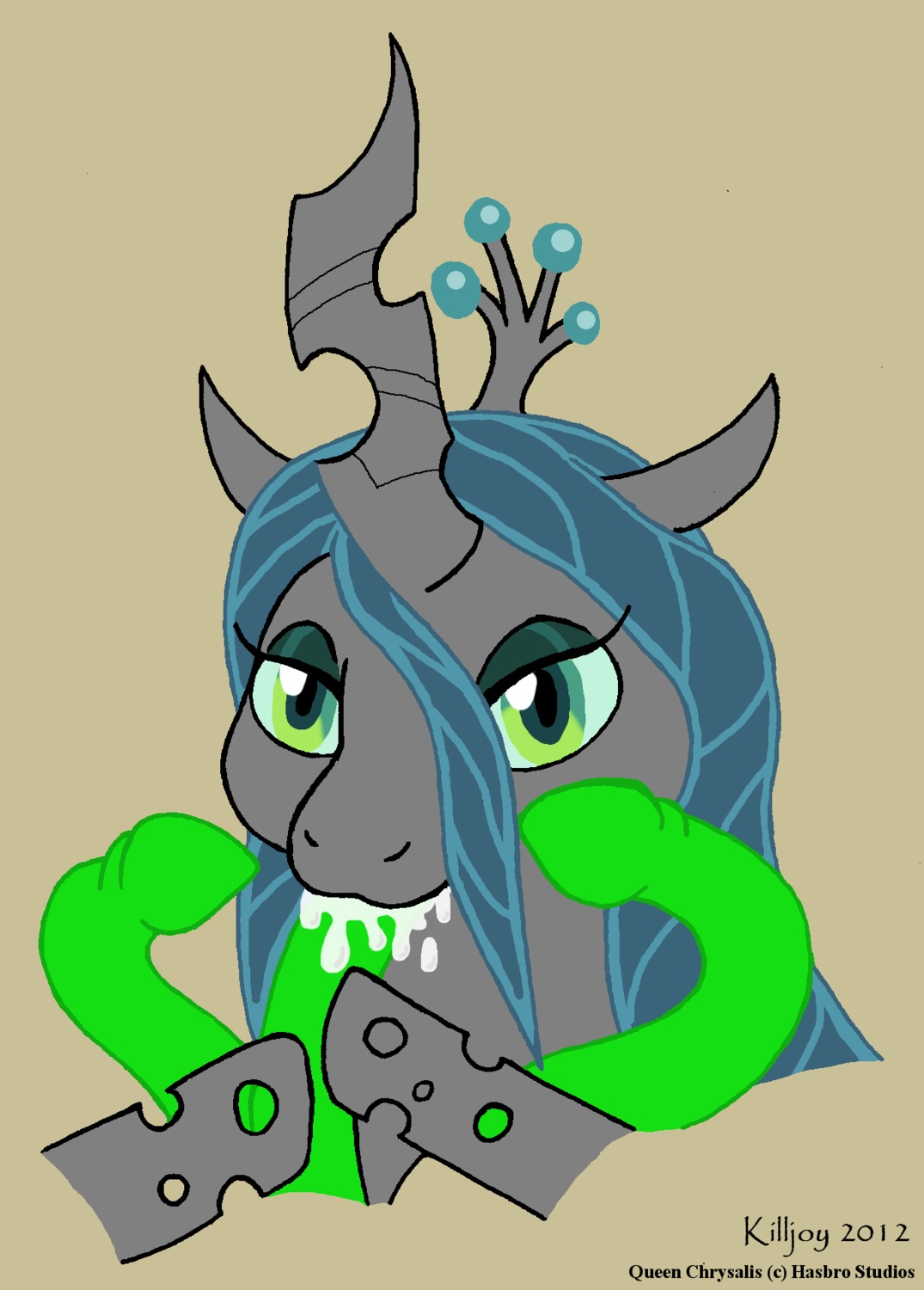 2012 arthropod bodily_fluids changeling_(mlp) cum cum_in_mouth cum_inside e621 female feral friendship_is_magic genital_fluids hasbro hi_res horn killjoy08 my_little_pony oral oral_penetration penetration queen_chrysalis_(mlp) simple_background solo sucking tendrils tentacle_grab tentacle_in_mouth tentacle_penetration tentacles