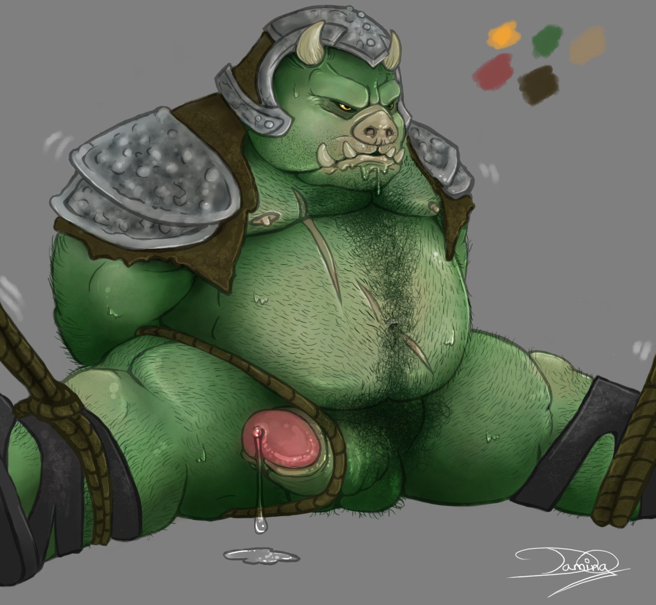 alien anthro armor balls bdsm belly belly_hair biceps big_penis biped bodily_fluids body_hair bondage bottomless bound chest_hair clothed clothing cum cum_drip damingo dripping drooling e621 erection facial_hair fangs foreskin fur gamorrean gamorrean_guard genital_fluids genitals glans hair hairy happy_trail horn humanoid_genitalia humanoid_penis male mammal muscular muscular_anthro muscular_male musk nipples nude obese obese_anthro obese_male overweight overweight_anthro overweight_male pecs penis precum pubes retracted_foreskin saliva scar simple_background solo star_wars submissive submissive_male suine sweat teeth tusks twitching wet