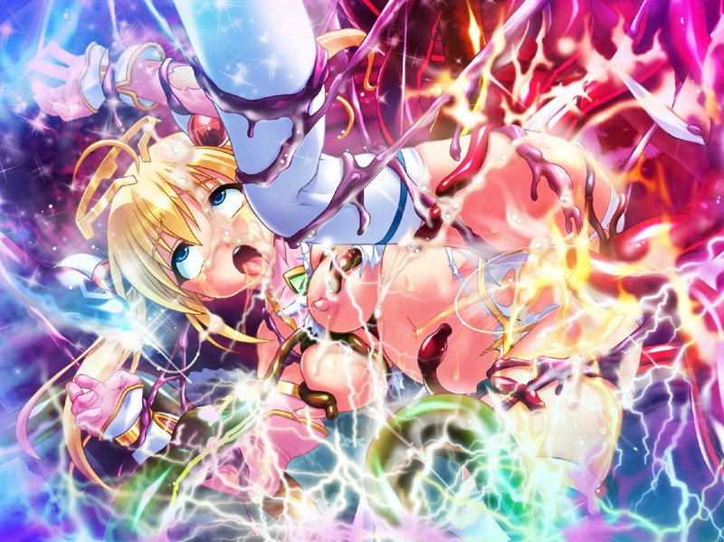 blonde_hair blue_eyes drooling female fucked_silly honjou_erena mahou_shoujo_erena nipples restrained rolling_eyes rule34 saliva stomach_bulge tentacle tied_hair torn_clothes twintails valkyria_(studio)