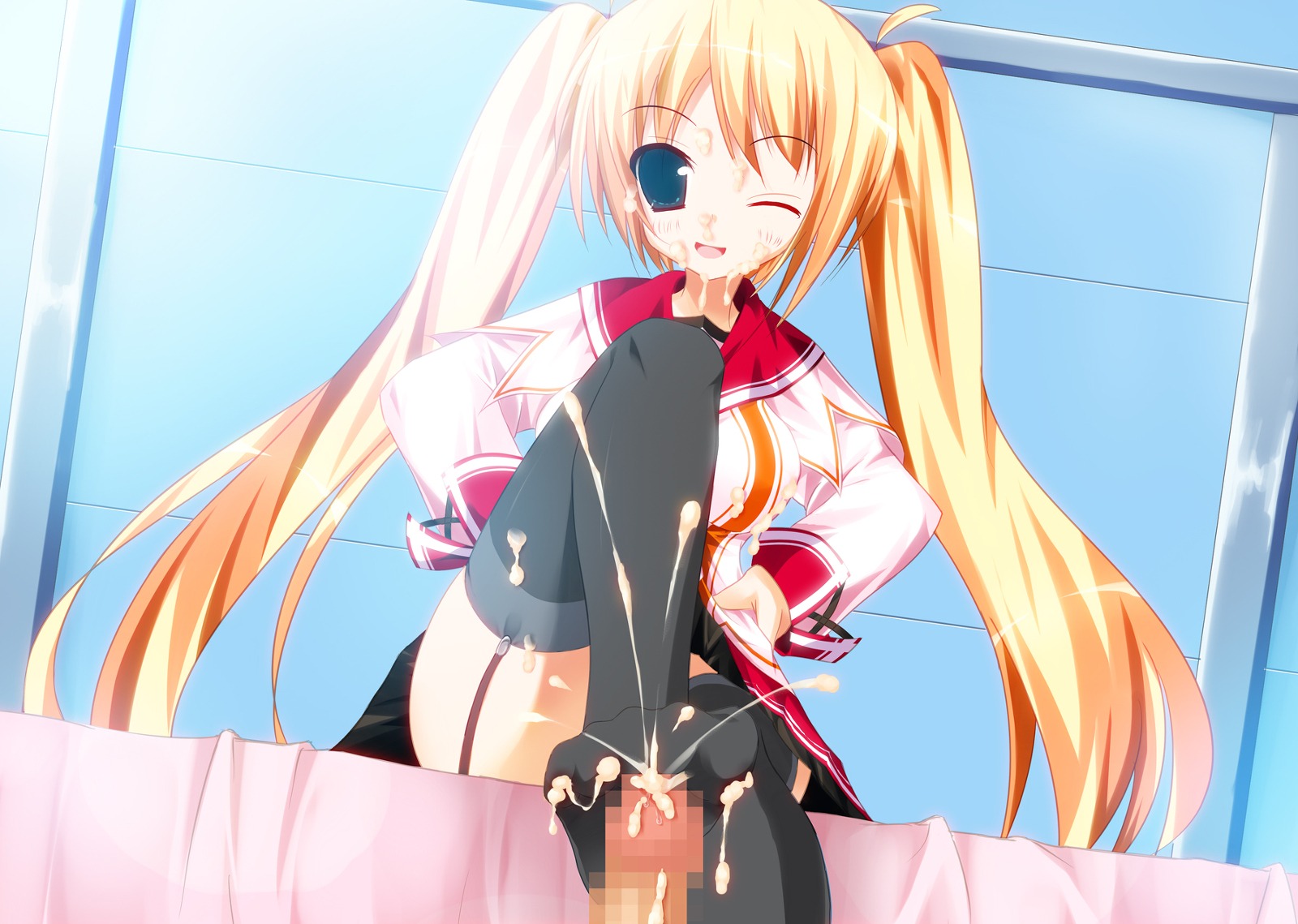 artist_request character_request cum feet footjob highres kyohei legwear male penis pixiv_manga_sample resized rule34 source_request stockings thighhighs