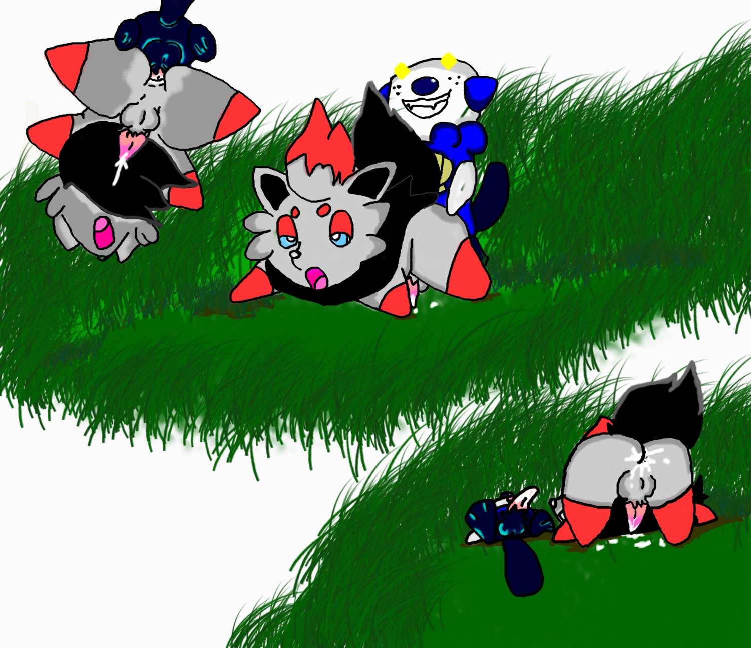 buggery color fur furry interspecies linepaperbitches! male male_only multiple_males nudity oshawott outdoors penis pokemon pokemon_(species) pokemon_bw rule34 yaoi zorua