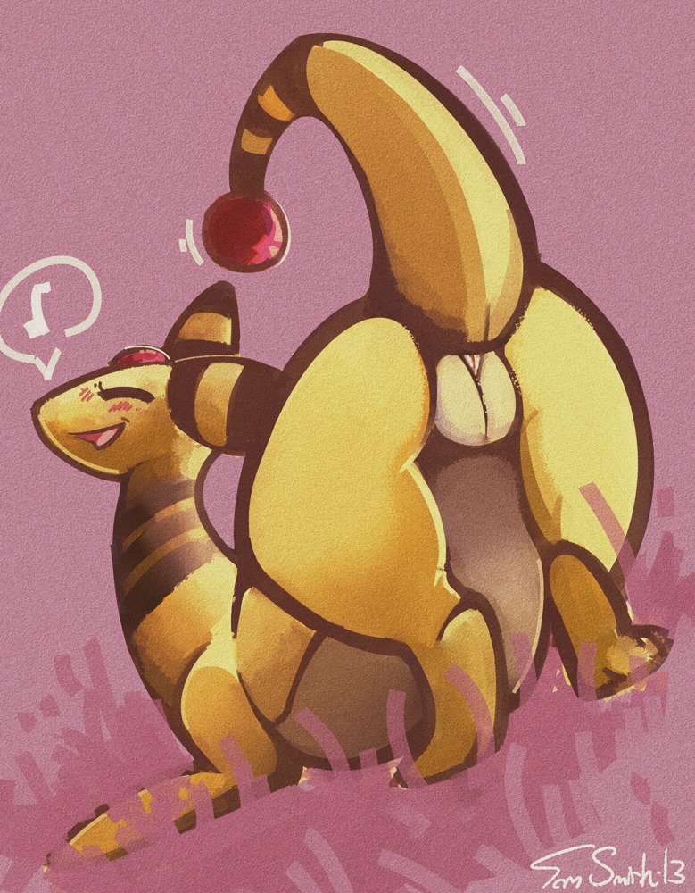 2013 ampharos butt conditional_dnp e621 female feral generation_2_pokemon genitals insomniacovrlrd musical_note musical_symbol nintendo pokemon pokemon_(species) presenting presenting_hindquarters raised_tail solo symbol tail vulva yellow_body yellow_skin