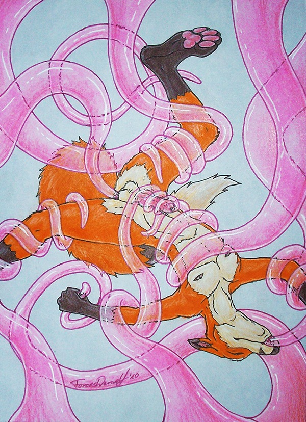 anthro canid canine dipstick_tail e621 erection forceswerwolf fox genitals male mammal markings nude paws penetration penis solo tail tail_markings tentacles urethral urethral_penetration