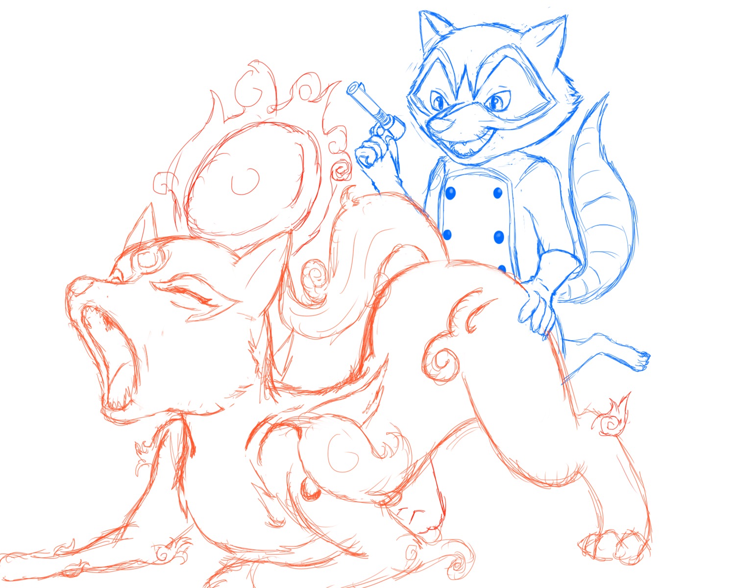 amaterasu anthro anthro_only canine capcom deity doggy_style female from_behind gun ink kahei_yattsu male marvel marvel_comics marvel_vs._capcom marvel_vs._capcom_3 okami open_mouth raccoon ranged_weapon rocket_raccoon rule34 tagme video_games weapon wolf
