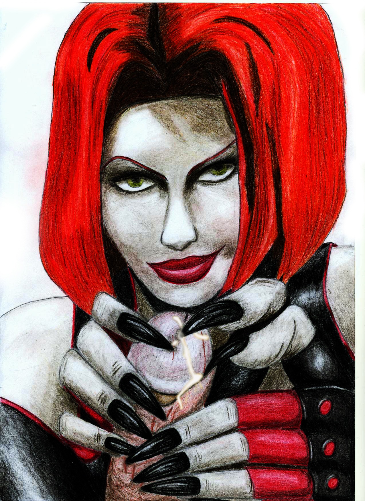 1girls balls bloodrayne cock_and_ball_torture cock_and_balls_torture female green_eyes handjob looking_at_viewer majesco male naughty_face penis rayne red_hair rule34 short_hair tagme