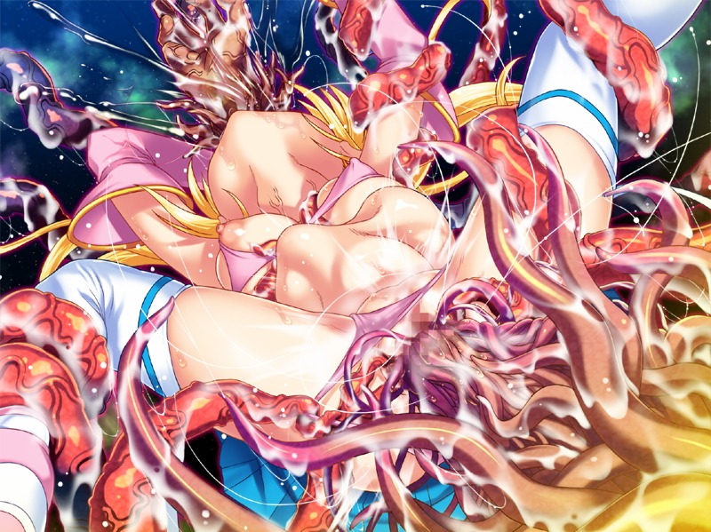 all_the_way_through blonde_hair bra censored female honjou_erena long_hair mahou_shoujo_erena nipples panties potekoro restrained rule34 slime spread_legs stomach_bulge tentacle tied_hair twintails valkyria_(studio)