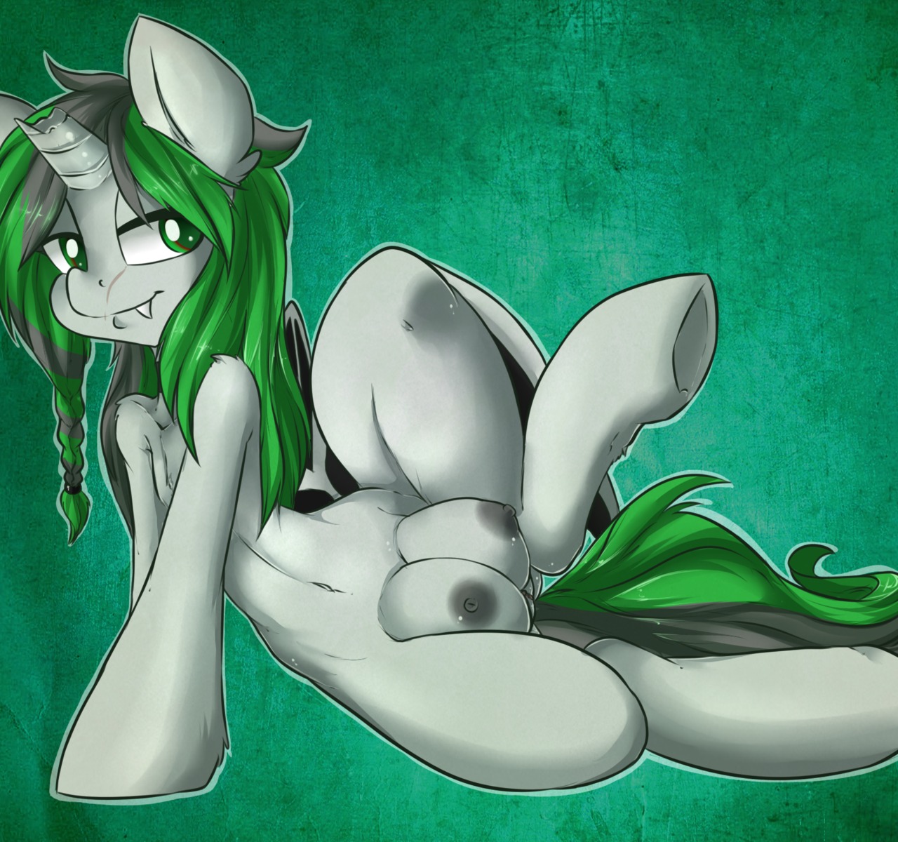 abstract_background asian_mythology ask-elyse big_breasts breasts broken_horn chinese_mythology digital_media_(artwork) dragon e621 east_asian_mythology elyse_kinslayer equid fangs female feral genitals green_eyes green_hair grey_hair hair hasbro hi_res hooves horn kirin looking_at_viewer lying mammal membrane_(anatomy) membranous_wings multicolored_eyes multicolored_hair my_little_pony mythological_creature mythological_scalie mythology navel nipples on_side rainbowscreen raised_leg red_eyes scalie scar shaded simple_background solo teats teeth two_tone_hair vulva wings