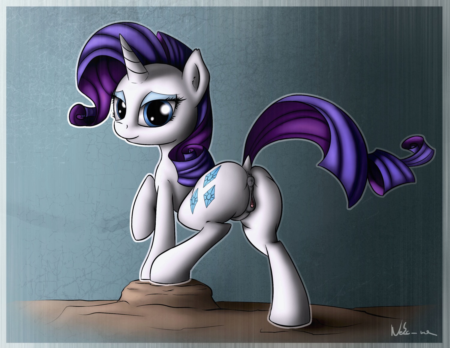 2014 anatomically_correct anatomically_correct_genitalia anatomically_correct_vulva animal_genitalia animal_vulva anus blue_eyes cutie_mark e621 equid equine equine_genitalia equine_vulva female feral friendship_is_magic fur genitals hair hasbro hi_res horn looking_at_viewer mammal my_little_pony mythological_creature mythological_equine mythology neko-me purple_hair rarity_(mlp) smile solo unicorn vulva white_body white_fur