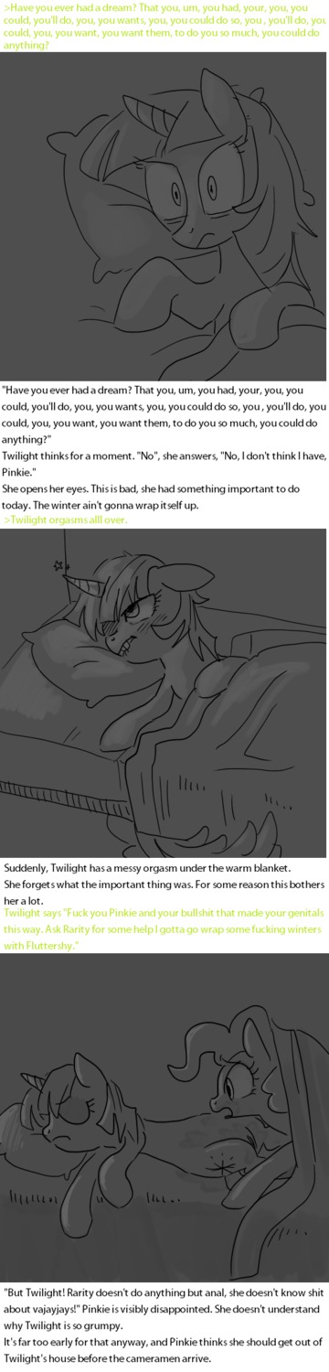 /mlp/ bed bite biting_lip biting_own_lip blush bodily_fluids comic cutie_mark duo e621 earth_pony english_text equid equine female female/female feral friendship_is_magic fur furniture genital_fluids genitals hair hasbro hi_res horn horse inside lips long_image lying mammal monochrome my_little_pony mythological_creature mythological_equine mythology on_side oral pinkie_pie_(mlp) pony profanity quadruped self_bite sex tall_image text twilight_sparkle_(mlp) unicorn unknown_artist vaginal_fluids vulva