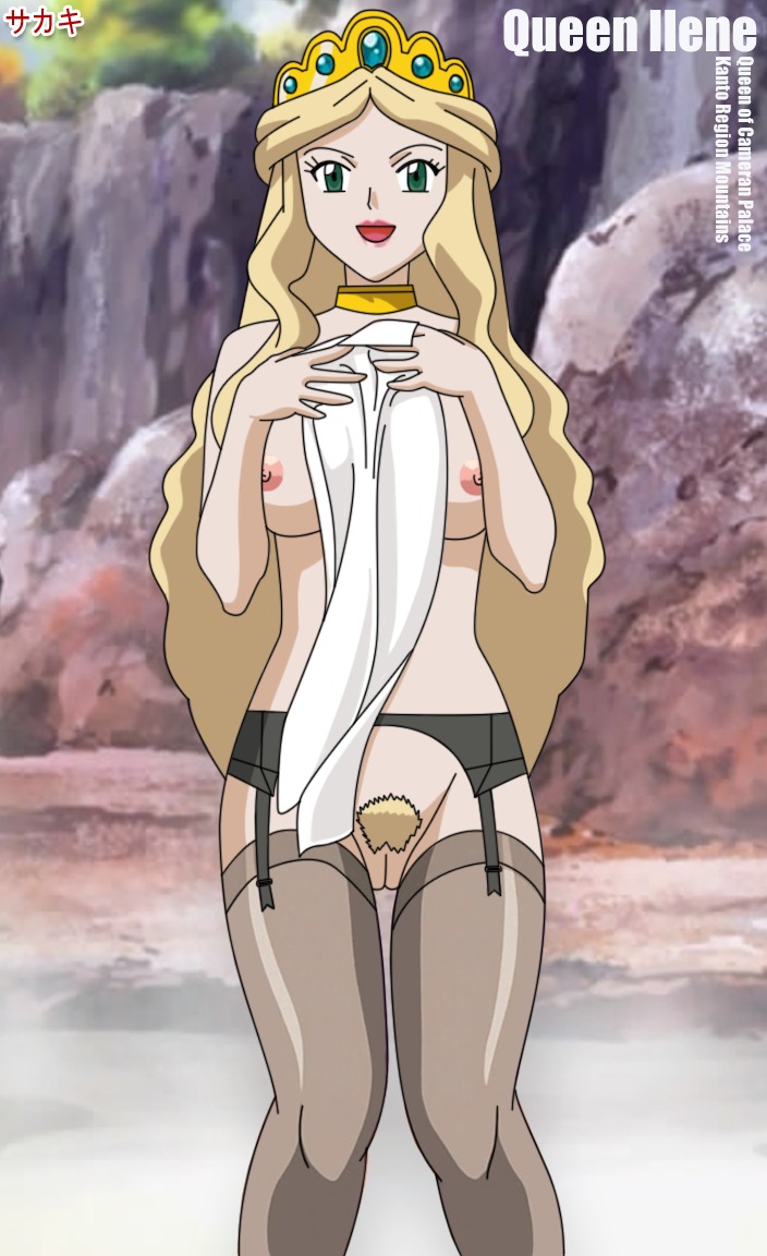 1girls artist_name blonde_hair blonde_pubic_hair breasts carpet_matching_drapes character_name cleft_of_venus eileen_(pokemon) feet_out_of_frame female female_only garter_straps green_eyes legs lipstick nipples outdoor_nudity outdoors pokemon pokemon:_lucario_and_the_mystery_of_mew pokemon_(movie) pubic_hair pussy queen_ilene rule34 sakaki_(artist) smile solo standing thighhighs uncensored
