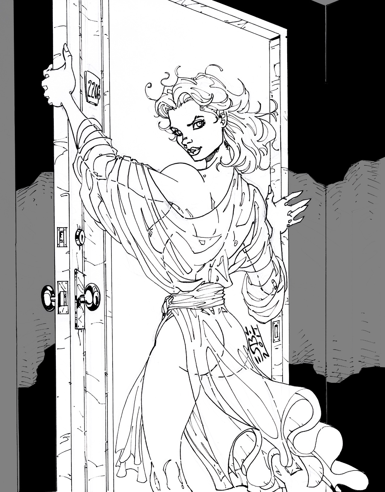 1girls 2011 dana_barrett esbe77 female female_only ghostbusters monochrome rule34 solo tagme zuul