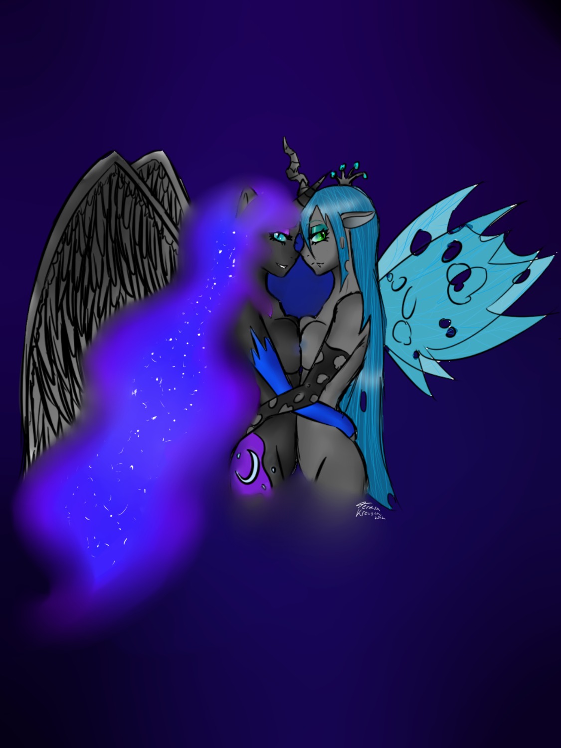 alicorn anthro arthropod changeling equine female friendship_is_magic furry my_little_pony nightmare_moon_(mlp) princess_luna_(mlp) queen_chrysalis queen_chrysalis_(mlp) rule34 smooth_skin tagme
